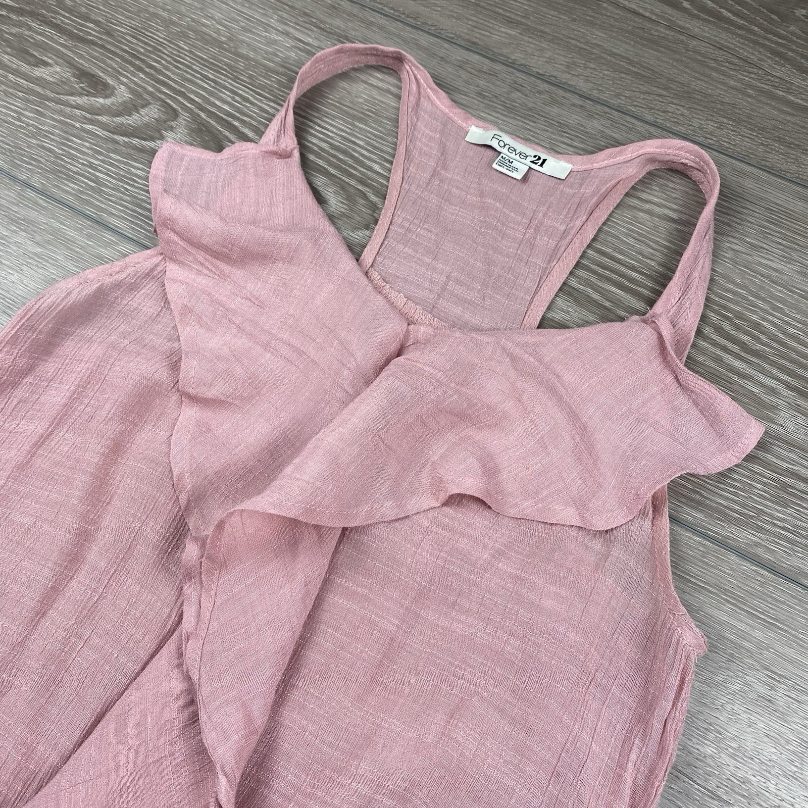 Y2k Forever 21 Women's Rayon Blend Ruffle Tank Top Pink Medium Made In Usa Read